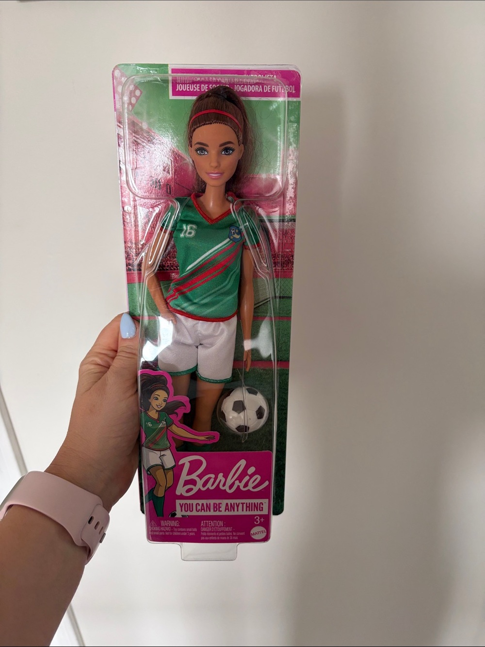 Barbie Soccer Doll in Green, White & Red Kit